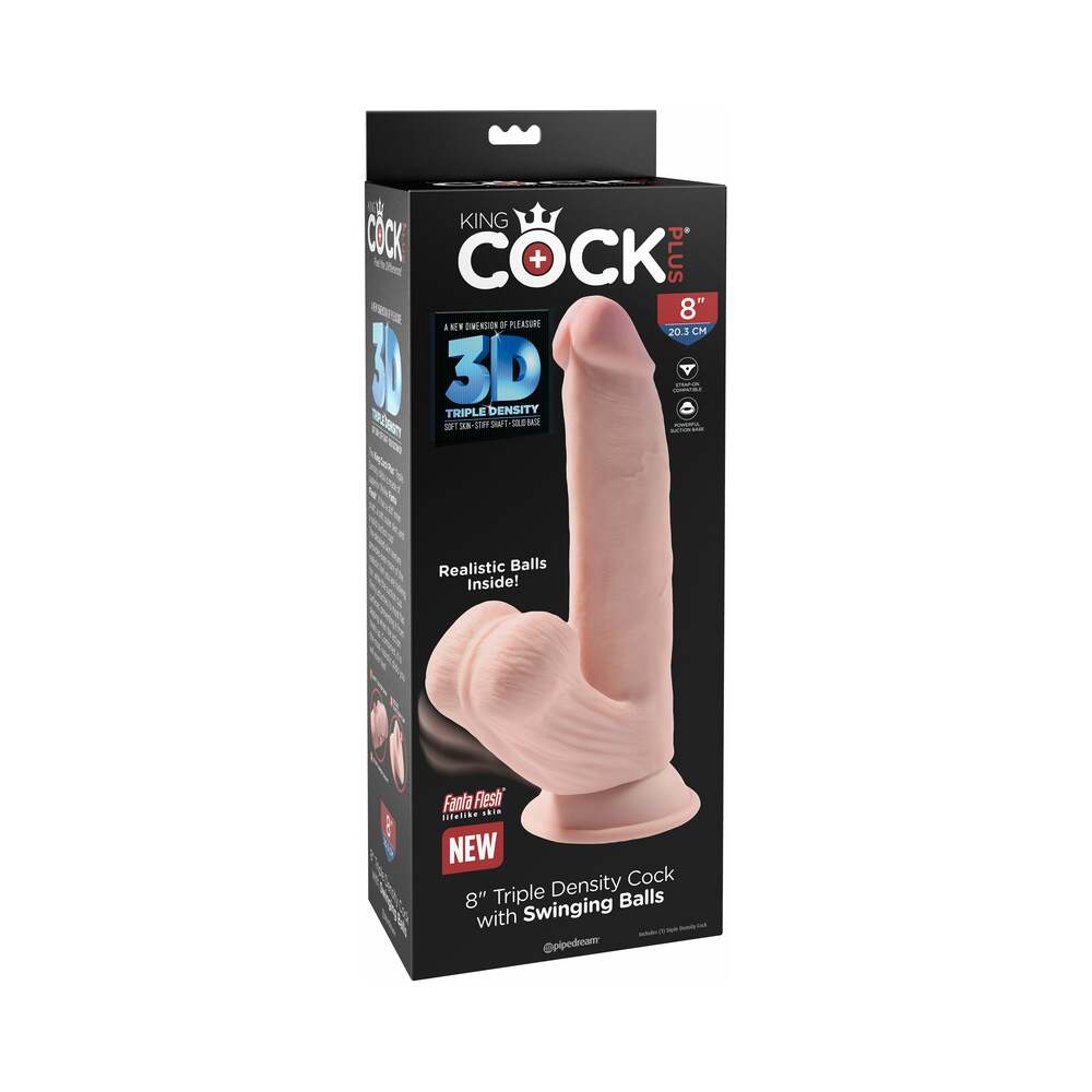 King Cock Plus 8 inches Triple-Density Cock With Swinging Balls Dildo Beige
