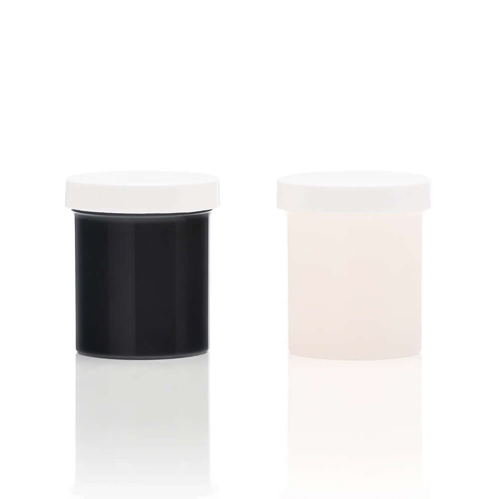 Clone-a-willy Silicone Refill Jet Black and white jars for custom silicone replication kit.