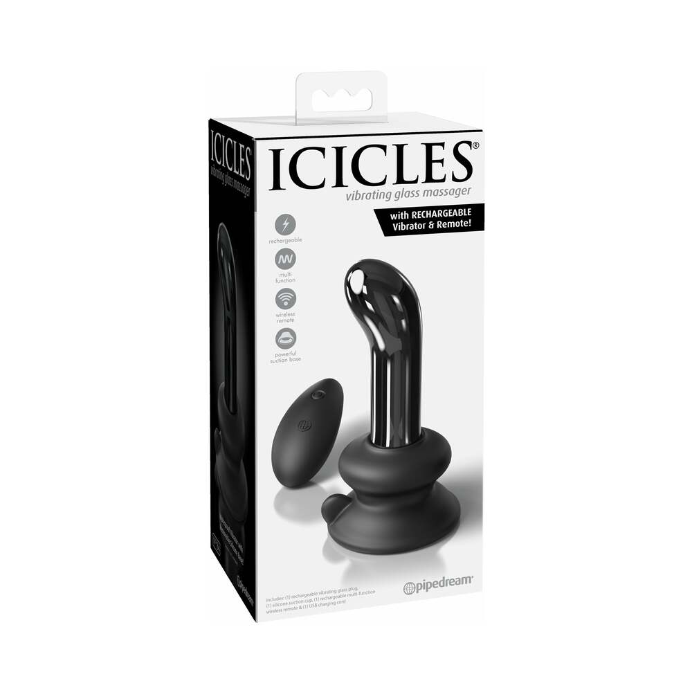 Icicles No. 84 Vibrating Curved Glass Massager With Suction Cup Black