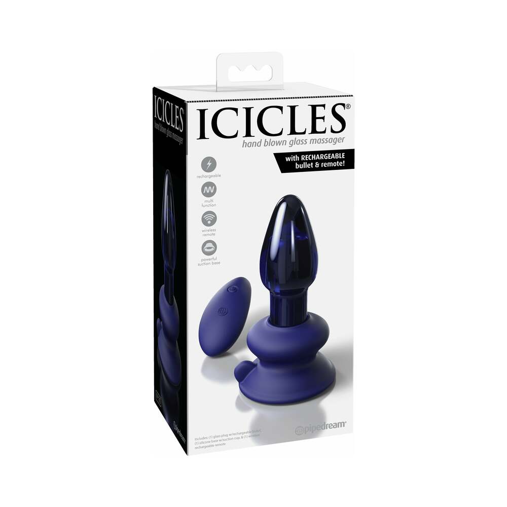 Icicles No. 85 Rechargeable Remote-Controlled Vibrating Anal Plug With Suction Cup Blue