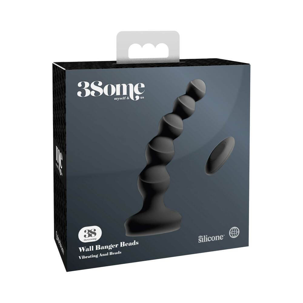 3Some Wall Banger Vibrating Anal Beads With Suction Cup Black