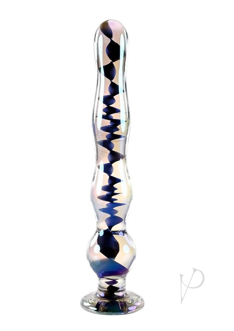 Playboy Jewels Wand Glass Probe Clear Black featuring sleek design and graduated beads for escalating sensations.