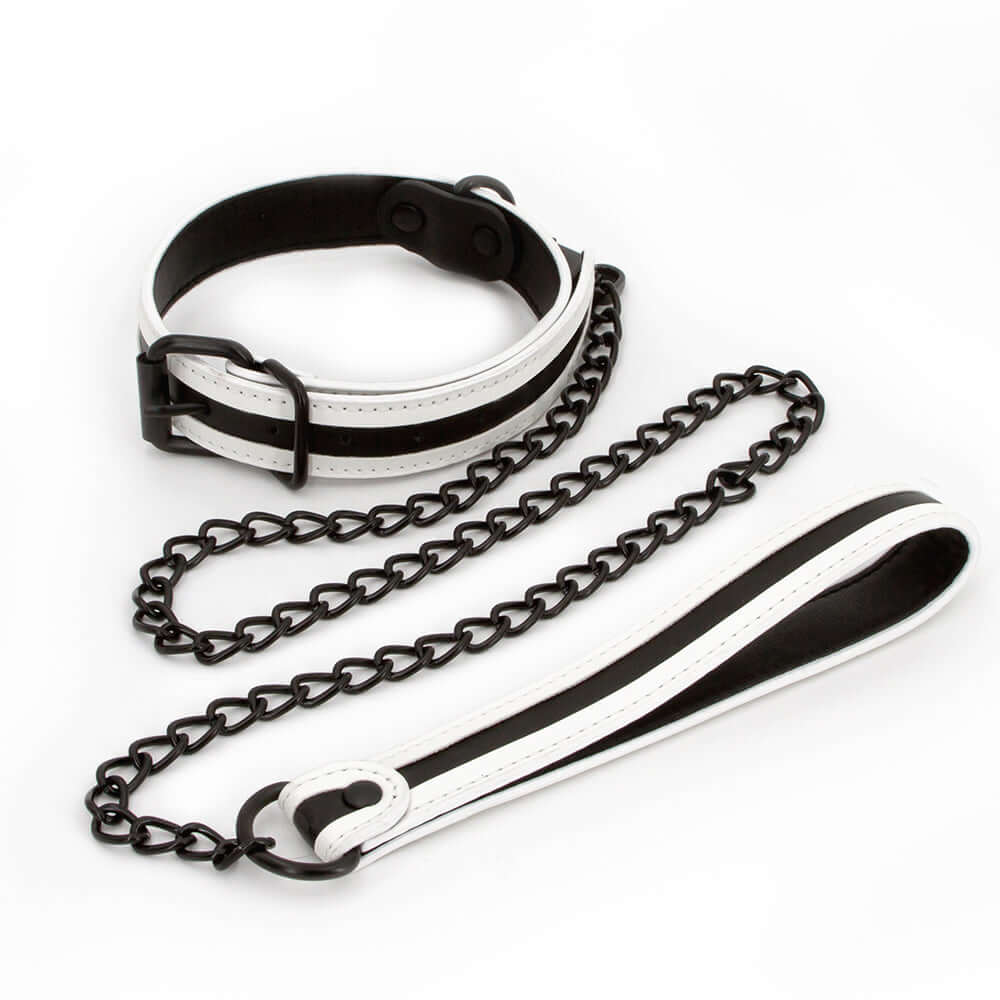 GLO Bondage Collar and Leash Green set featuring a black and white design with durable materials for bondage play.