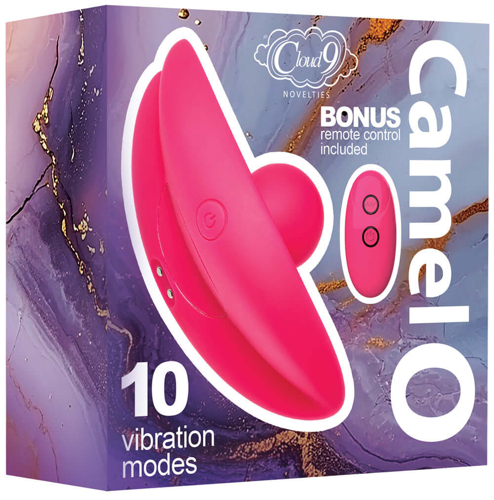 Cloud 9 Camel Toe Shaped Vibrator With Remote packaging showcasing a pink vibrator and remote control.