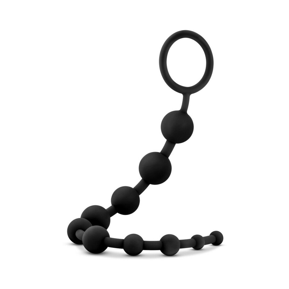 Blush Anal Adventures Platinum Silicone 10 Anal Beads Black in sleek black silicone design for anal pleasure.