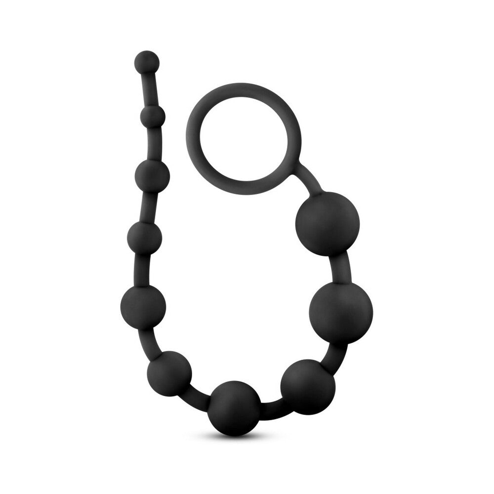 Blush Anal Adventures Platinum Silicone 10 Anal Beads Black in sleek design with silky-smooth black silicone for anal pleasure.