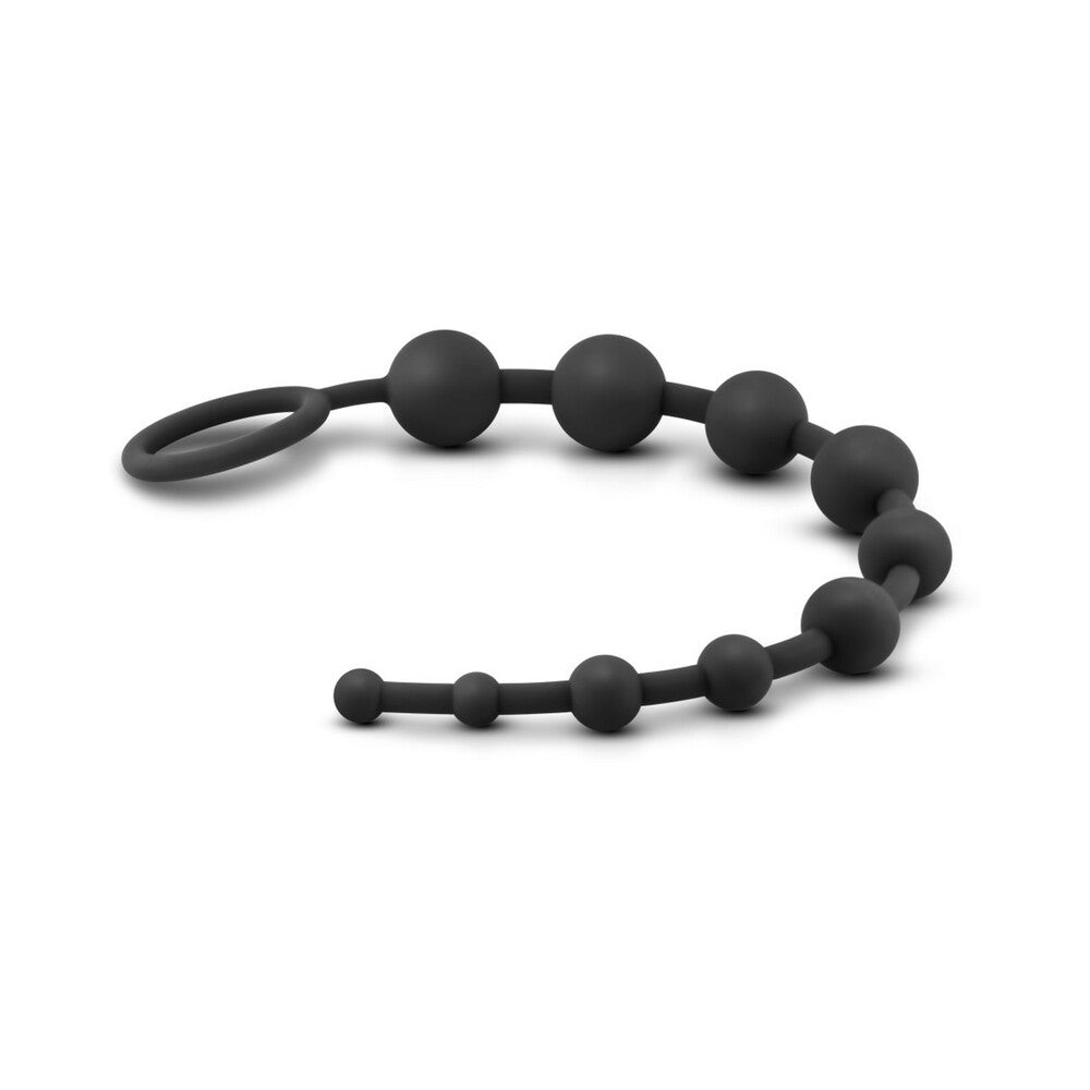 Blush Anal Adventures Platinum Silicone 10 Anal Beads Black on a white background for anal pleasure exploration.