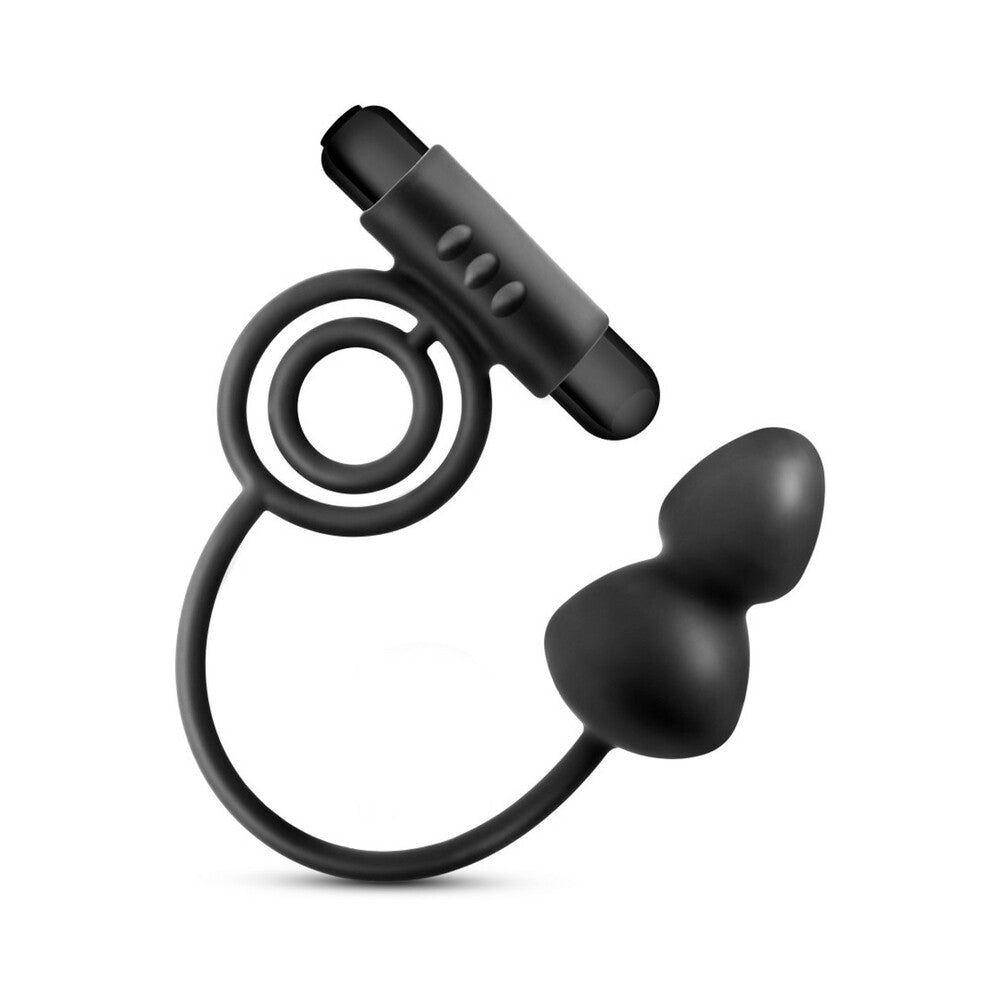 Anal Adventures Platinum Silicone Anal Plug with Vibrating C-Ring Black