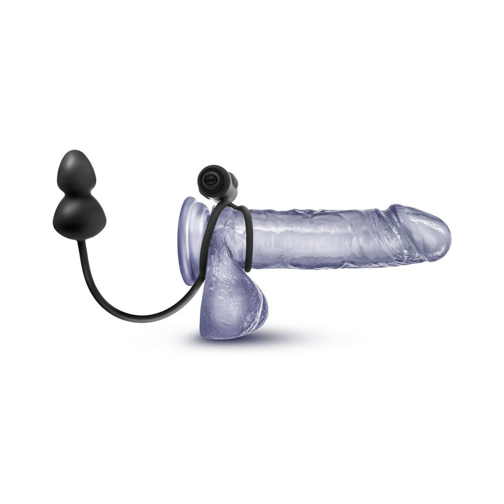 Anal Adventures Platinum Silicone Anal Plug with Vibrating C-Ring Black