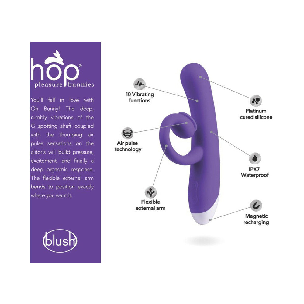 Hop Oh Bunny Rechargeable Silicone Air Pulse Dual Stimulation Vibrator Midnight
