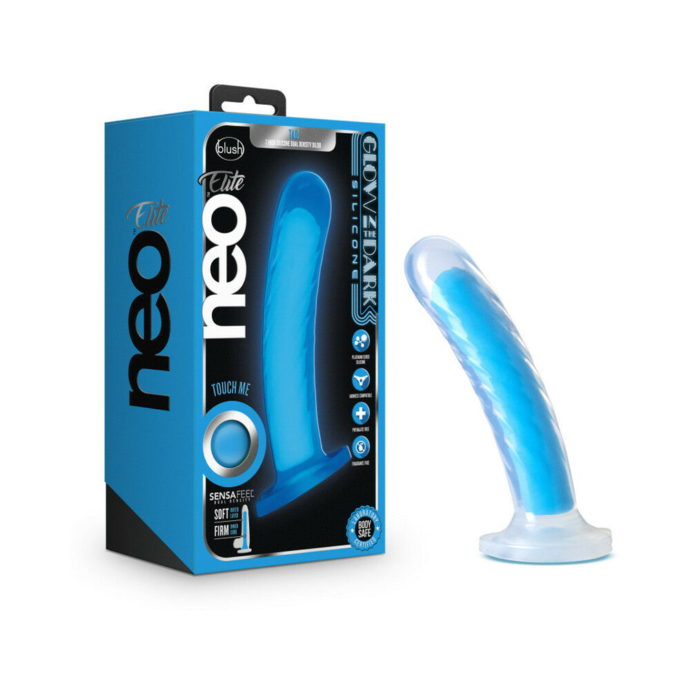 Neo Elite Glow in the Dark Tao 7 inches Dual-Density Dildo Neon Blue