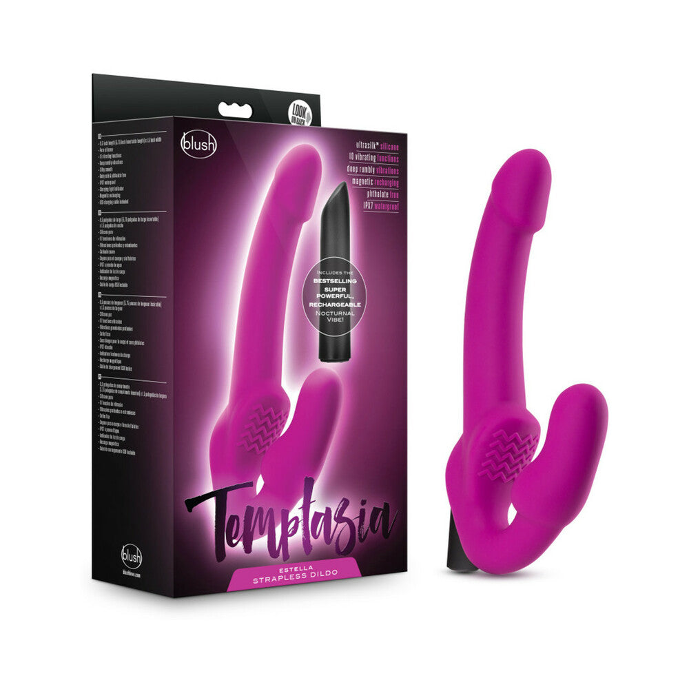 Temptasia Estella 9.5 inches Silicone Strapless Strap-On Dildo with Bullet Vibrator Pink