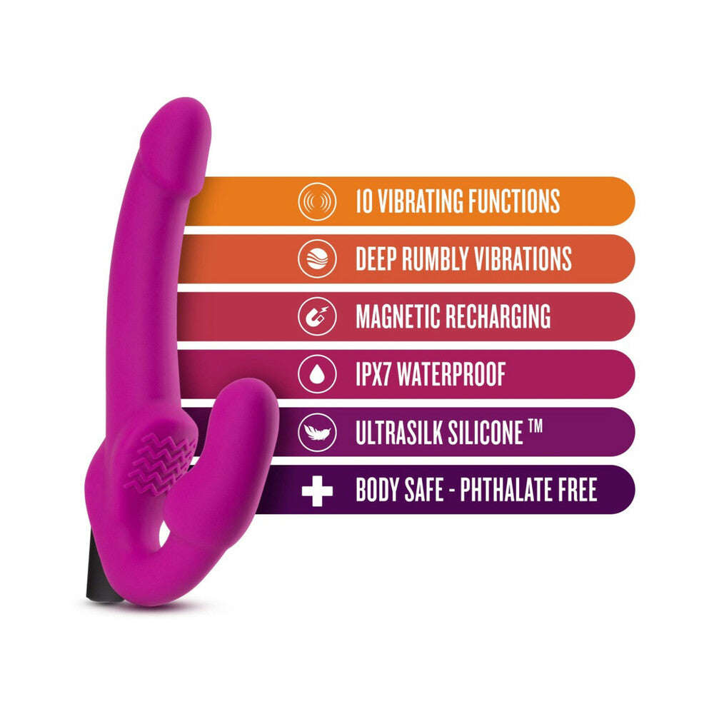 Temptasia Estella 9.5 inches Silicone Strapless Strap-On Dildo with Bullet Vibrator Pink