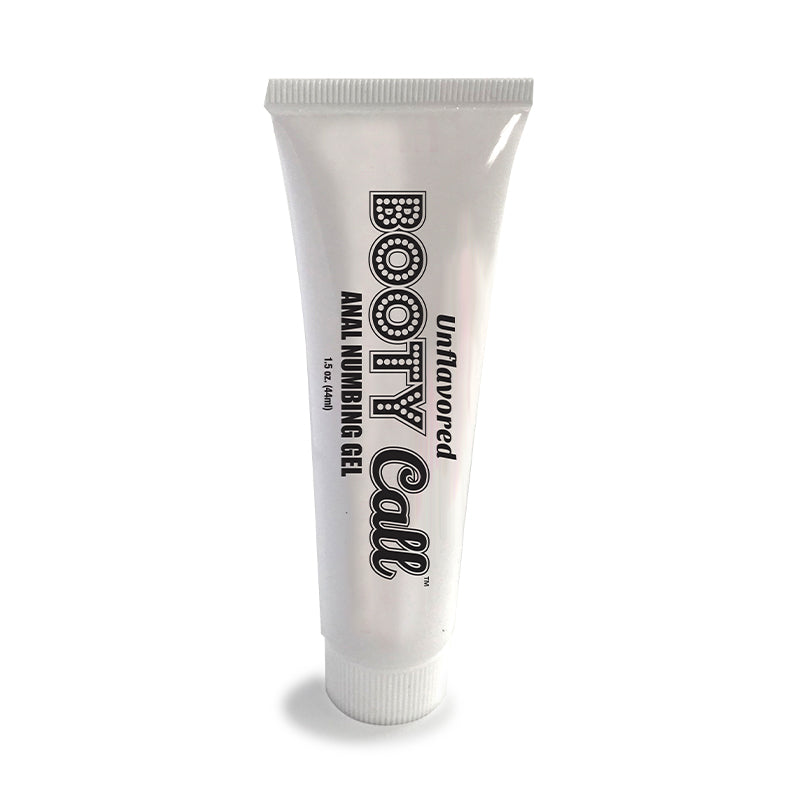 Bootycall Anal Numbing Gel Unflavored 1.5 Oz tube displaying branding and product details.