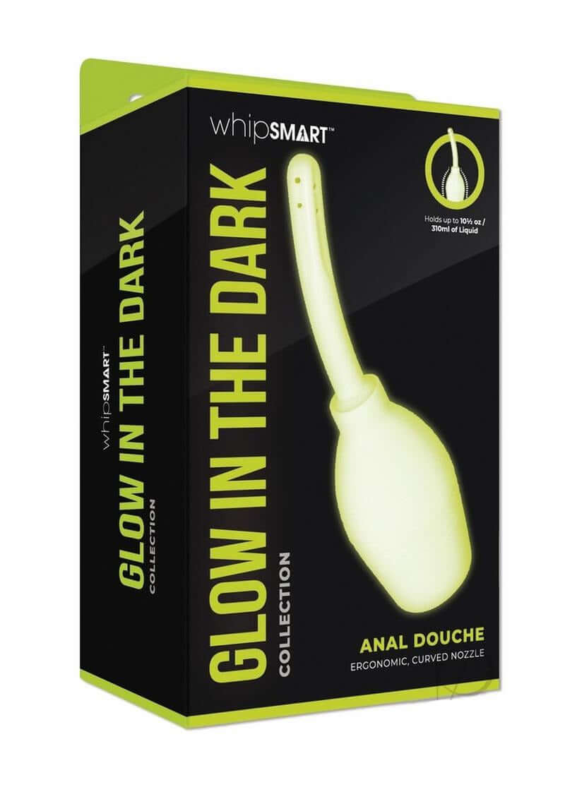 WhipSmart Glow in the Dark Douche Green packaging featuring ergonomic curved nozzle design.