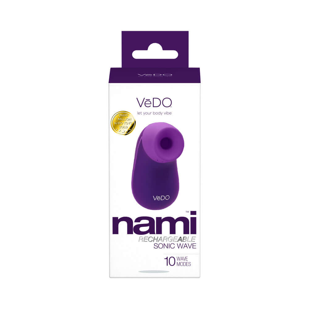 VeDO Nami Rechargeable Sonic Vibe Deep Purple packaging with 10 wave modes.