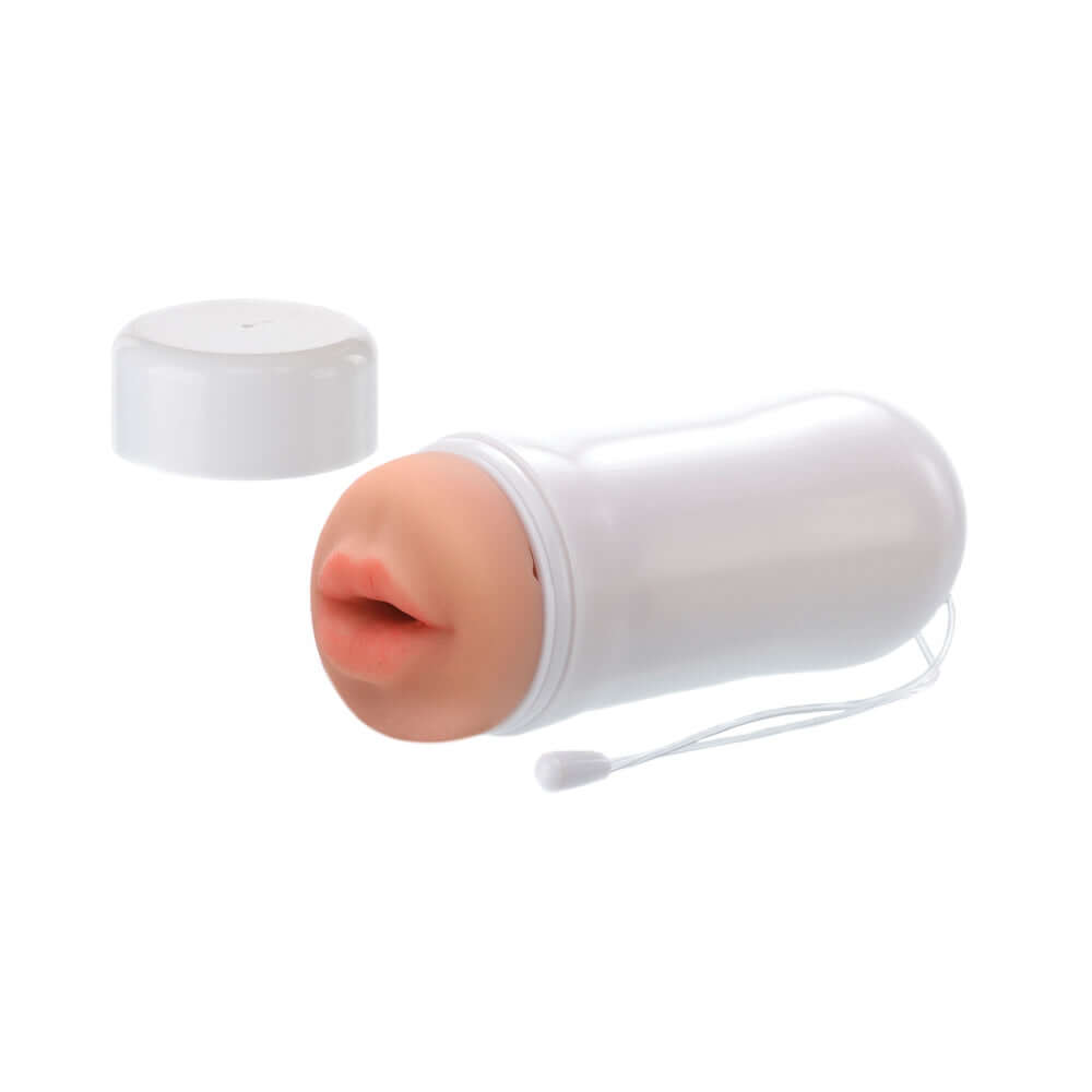 Happy Ending Self-lubricating Shower Stroker Mouth displayed in a sleek design with realistic lips for enhanced sensation.