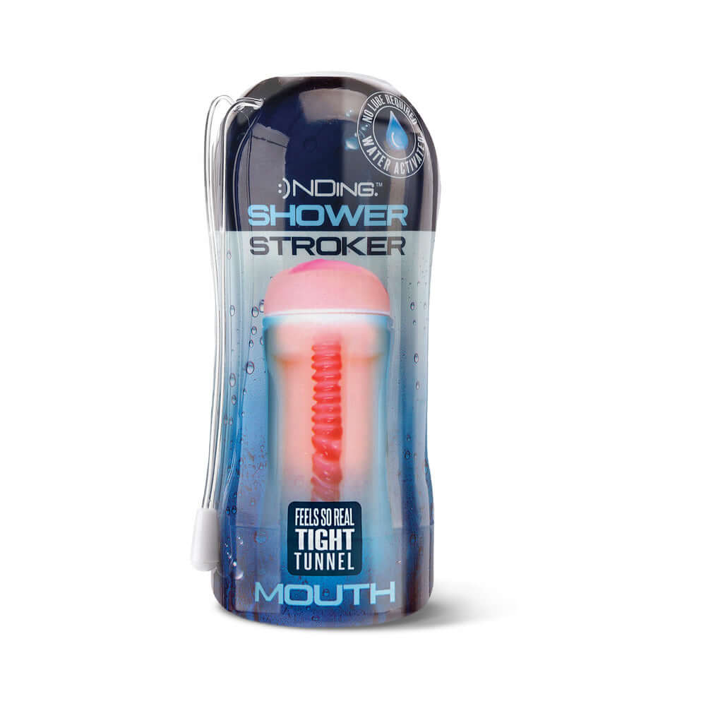 Happy Ending Self-lubricating Shower Stroker Mouth in packaging with tight tunnel design for realistic sensation.