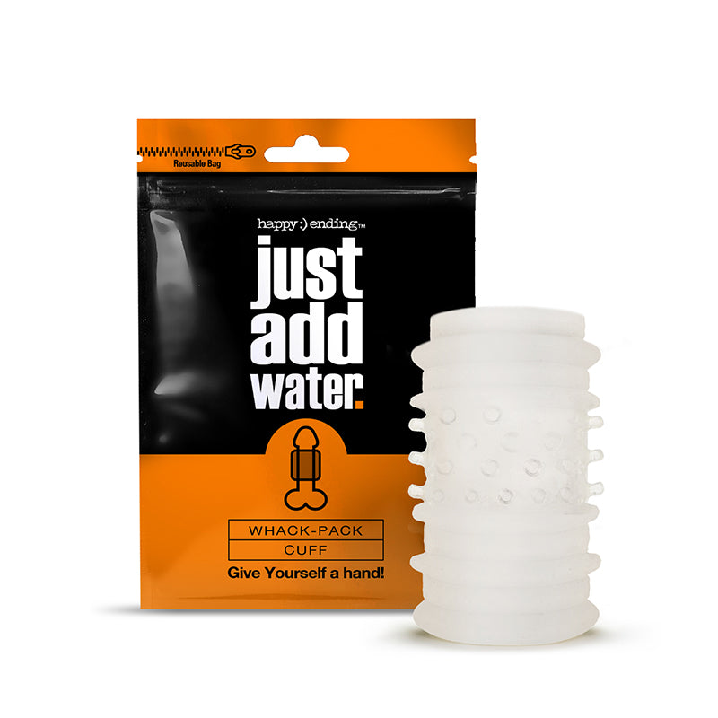 Happy Ending Just Add Water Self Lubricating Whack Pack Cuff with packaging for effortless pleasure.
