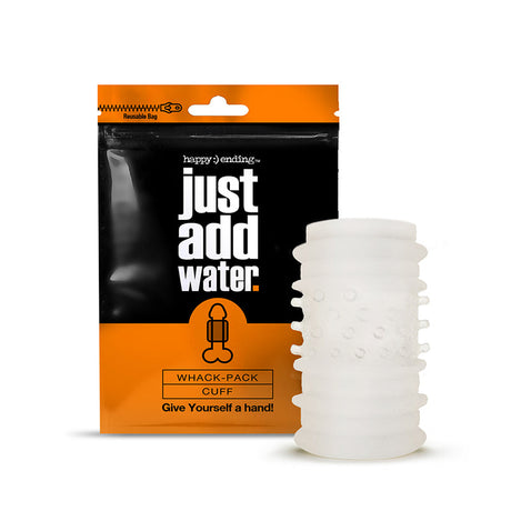 Happy Ending Just Add Water Self Lubricating Whack Pack Cuff with packaging for effortless pleasure.