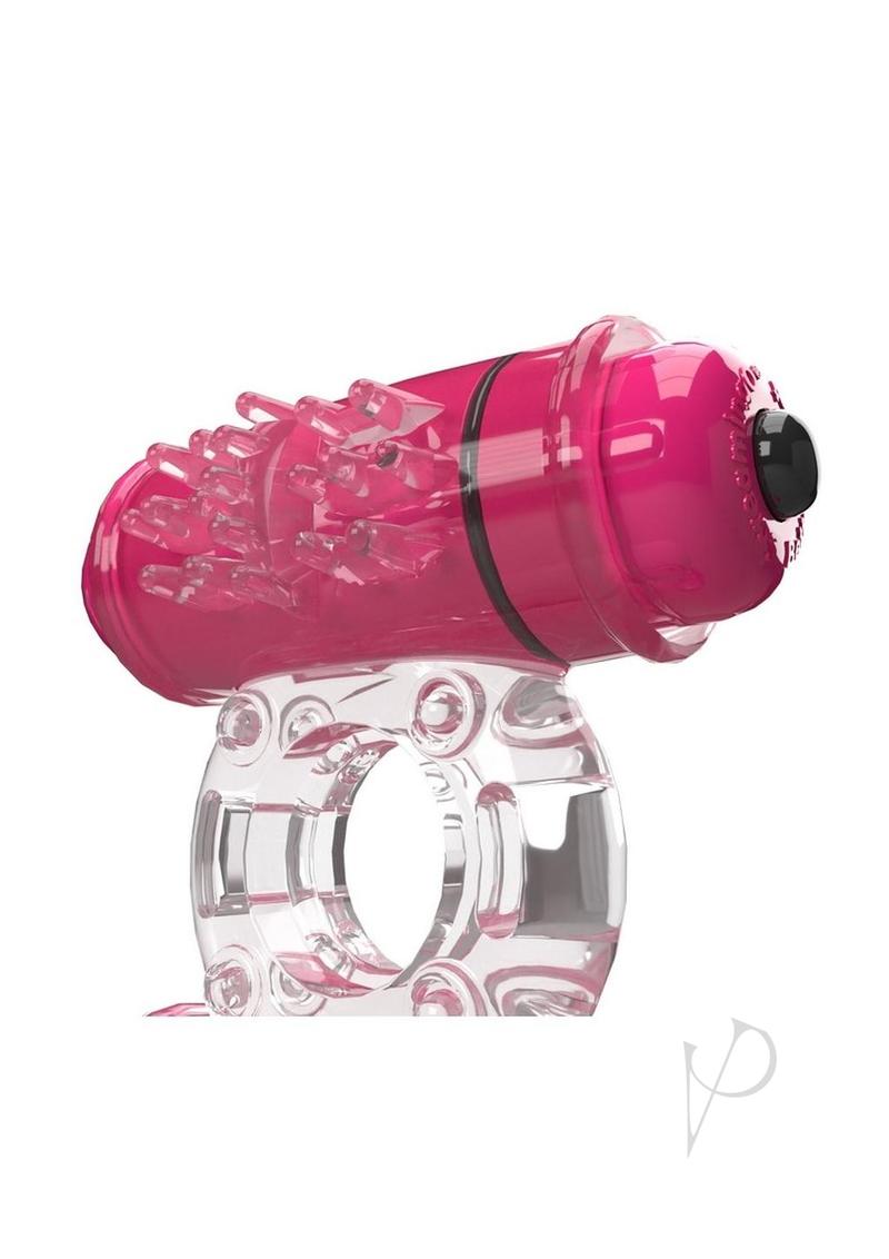 4T Double Wammy Dual Vibrating Couples Cock Ring Strawberry in pink with stimulating textures and dual motors.