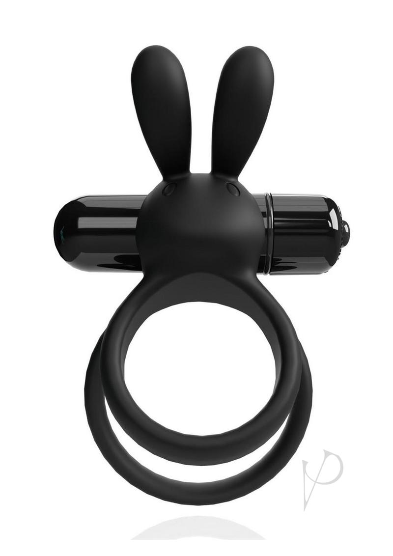 4T Ohare XL Silicone Rabbit Vibrating Cock Ring Black featuring soft ears for targeted stimulation.