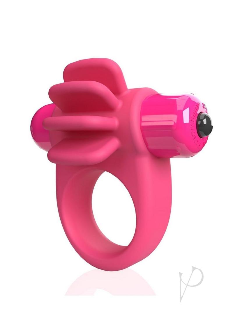 4T Skooch Vibrating Clitoral Cock Ring Strawberry displayed with playful fin-like extensions.