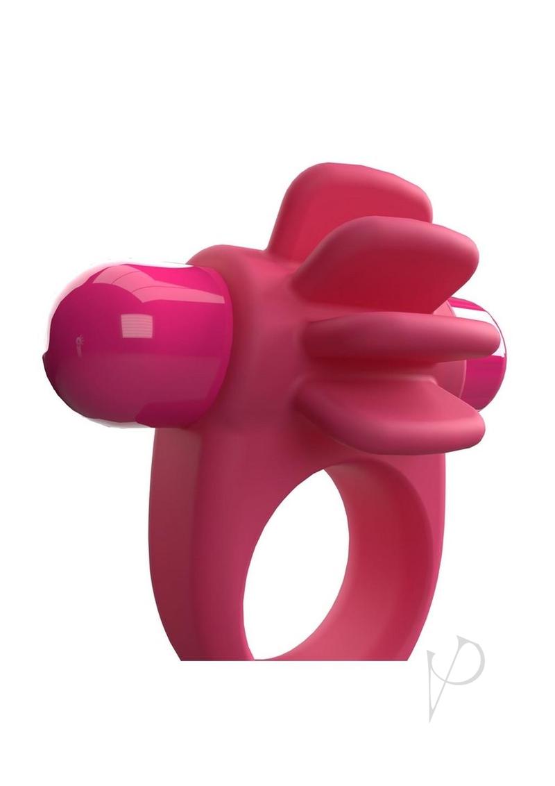 4T Skooch Vibrating Clitoral Cock Ring Strawberry with fin-like extensions for shared pleasure