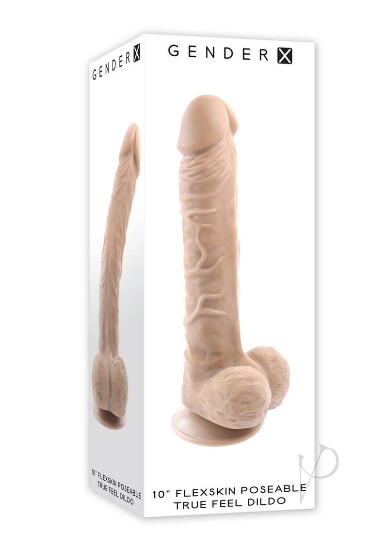 Gender X Flexskin Poseable True Feel Dildo 10 Inch Vanilla, showcasing its lifelike design and dual-layered flexibility.