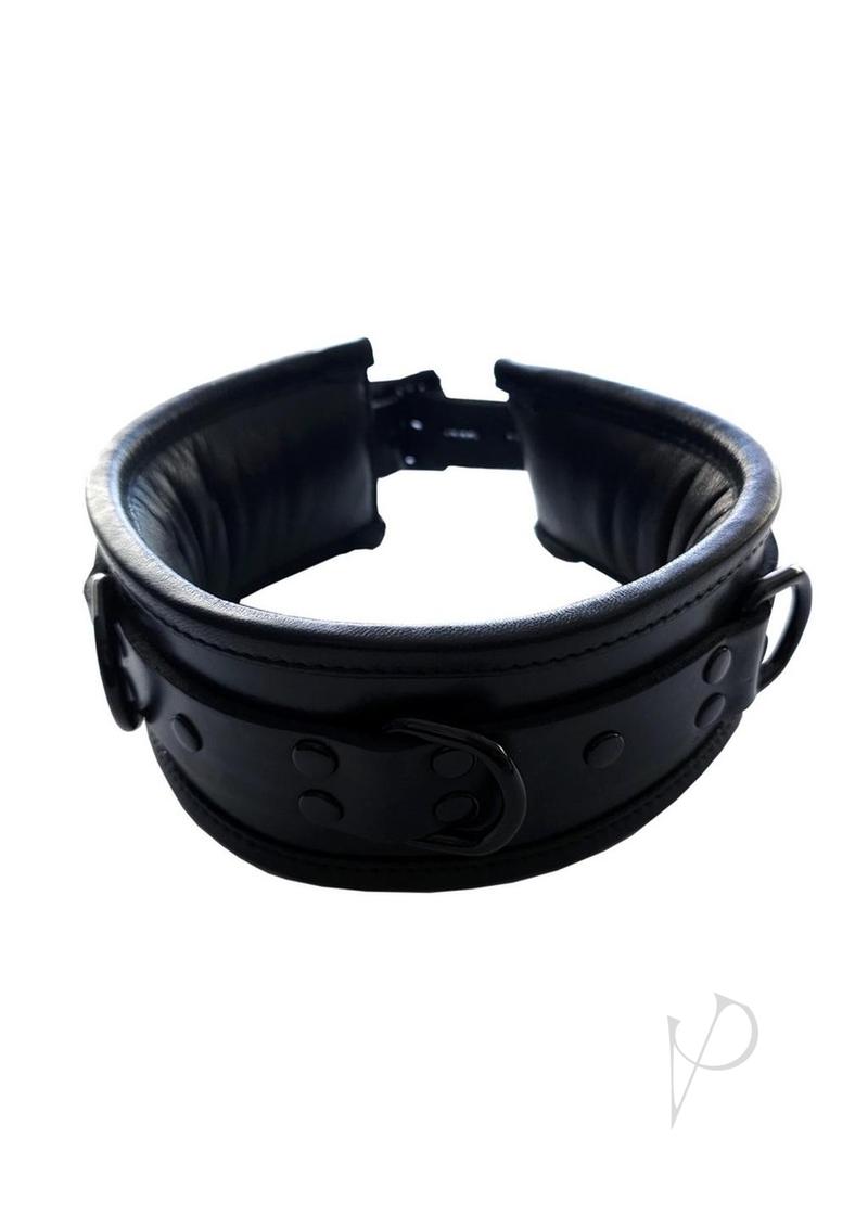 Rouge Padded Leather Collar Black with padded interior and sleek black hardware for luxury restraint.