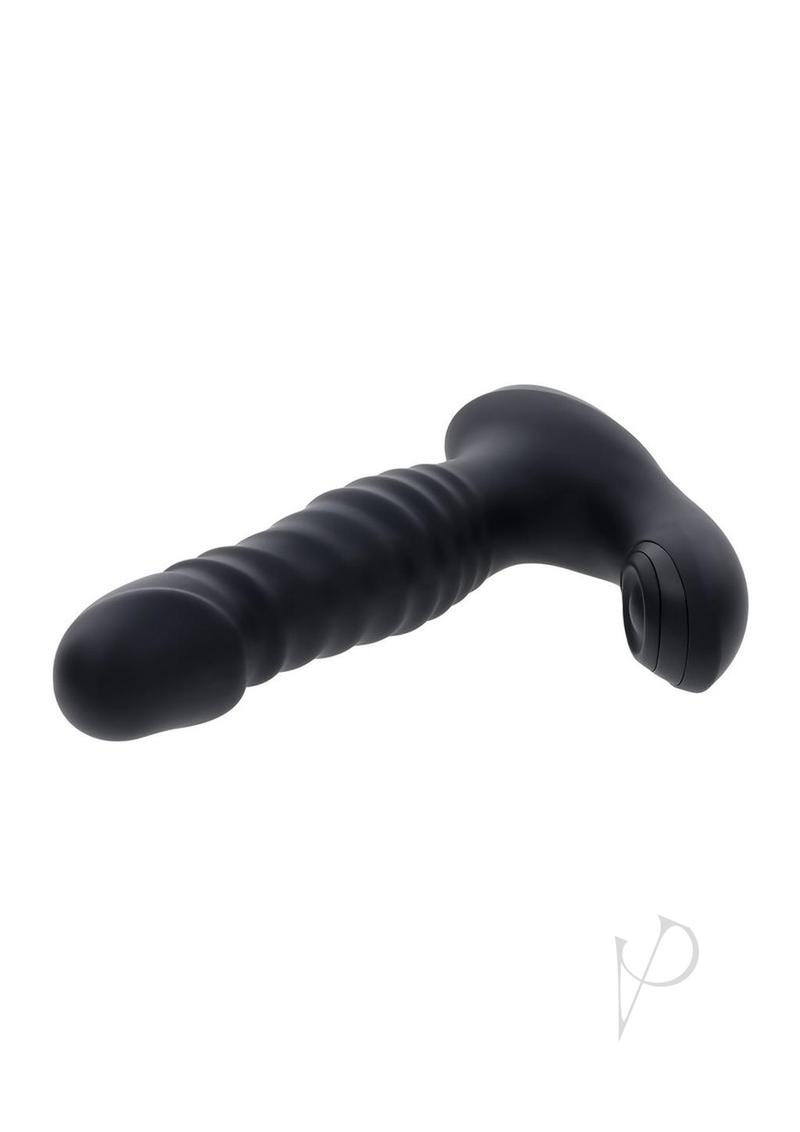 Zero Tolerance Striker Thrusting Anal Vibrator Black with ribbed shaft for enhanced stimulation.