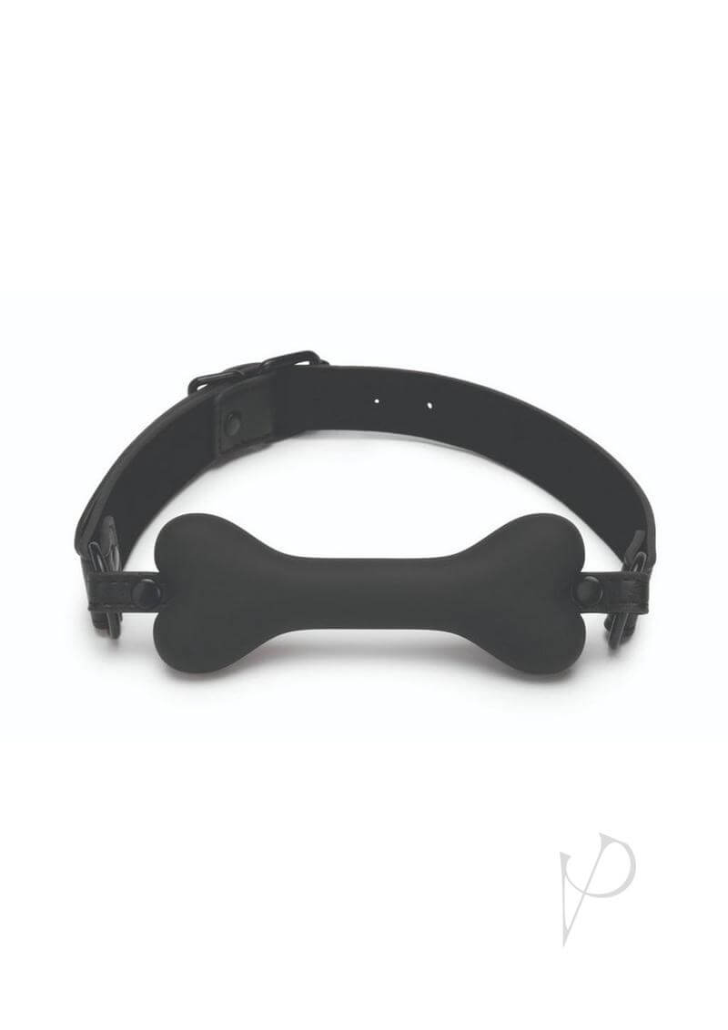 Prowler RED Bone Shaped Silicone Ball Gag Black on a black strap for playful restraint play.
