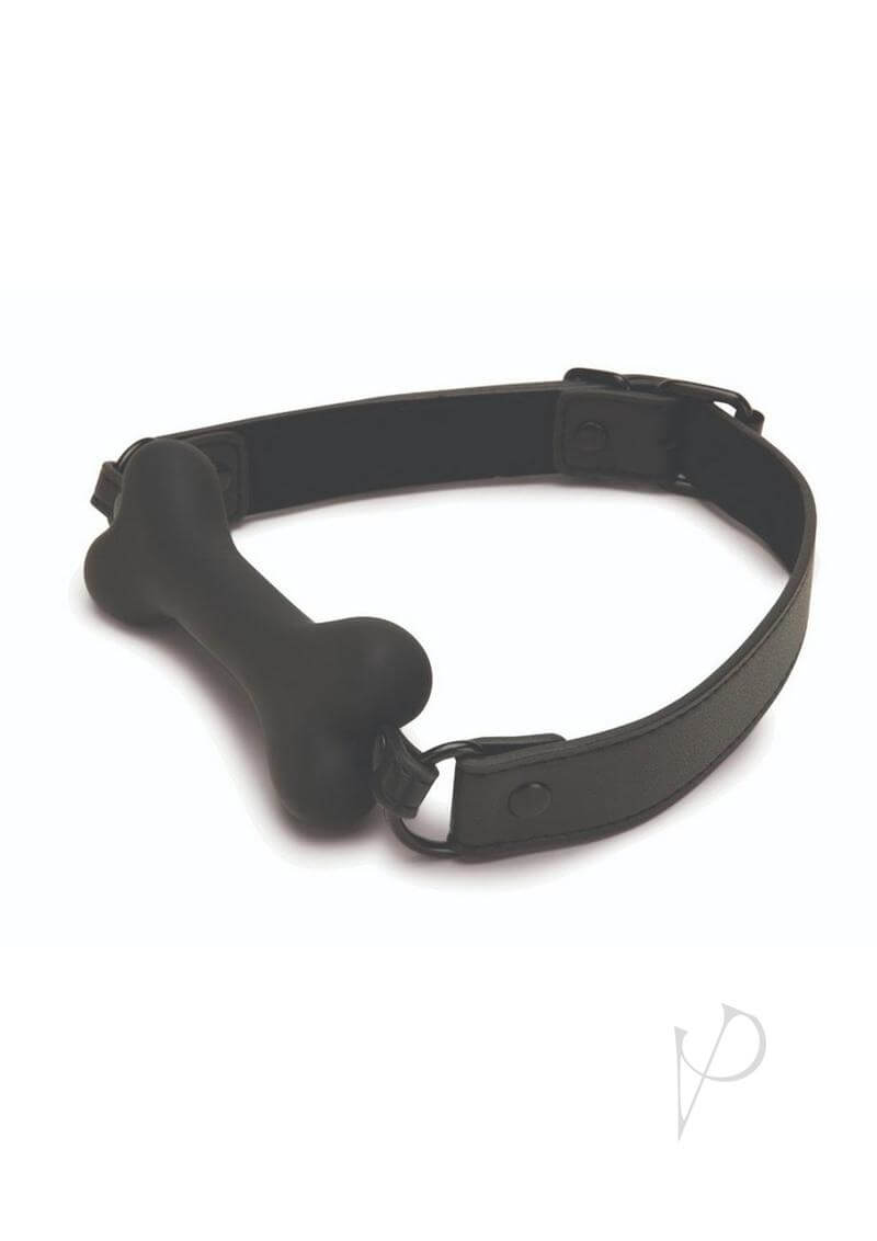 Prowler RED Bone Shaped Silicone Ball Gag Black with adjustable strap for comfort and control in restraint play.
