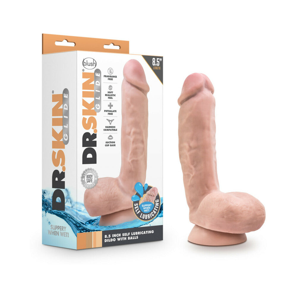 Dr. Skin Glide Realistic 8.5 inches Self-Lubricating Dildo with Balls Beige