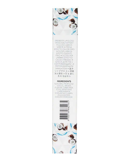 EXSENS of Paris Hot Kiss Play Lip Gloss Coconut packaging details with ingredients and tropical coconut design.