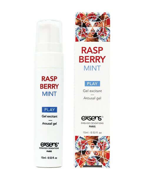 EXSENS of Paris Arousal Gel Raspberry Mint 15 ml packaging and bottle displayed together.