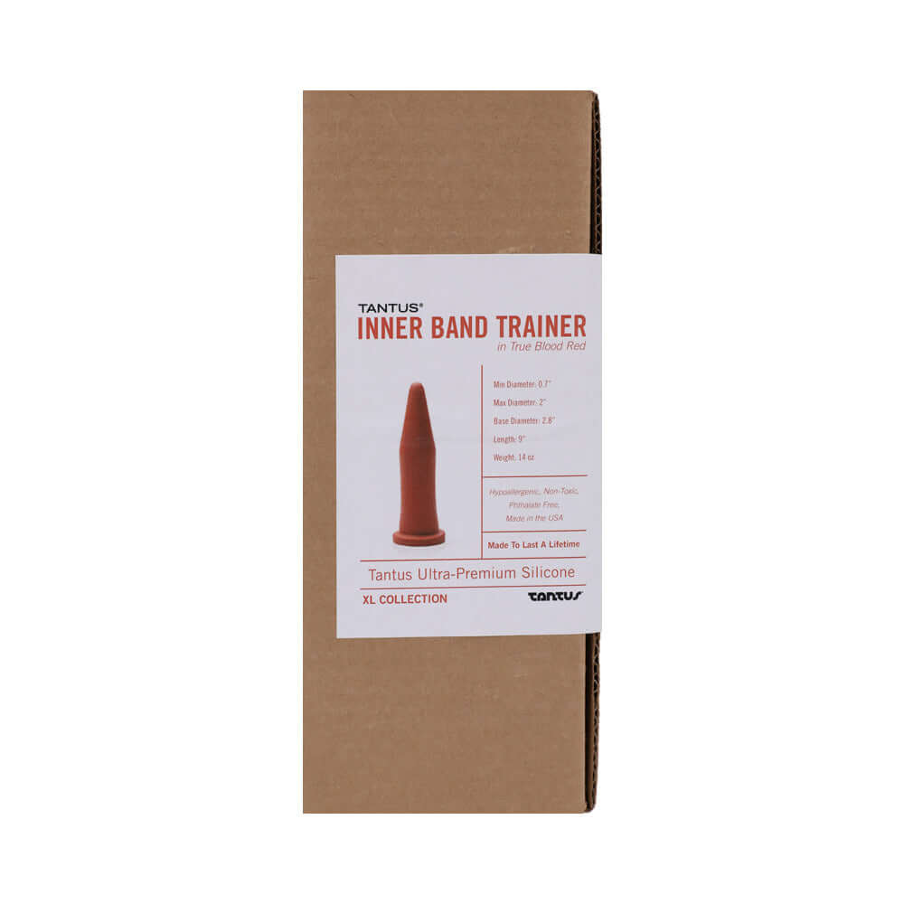 Tantus Inner Band Trainer Dildo Ruby packaging showcasing its design and features, perfect for advanced training.