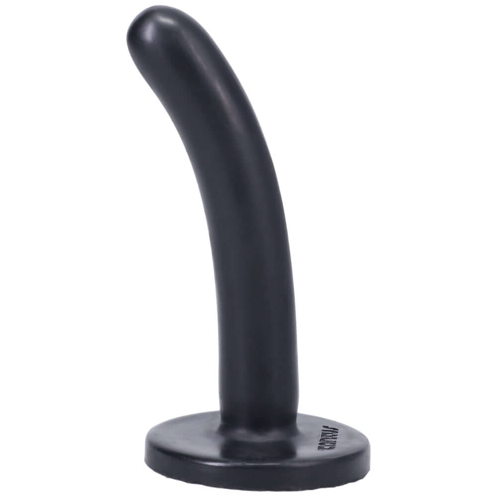Tantus Silk Small Dildo Onyx, a black silicone dildo with a smooth profile and petite dimensions.