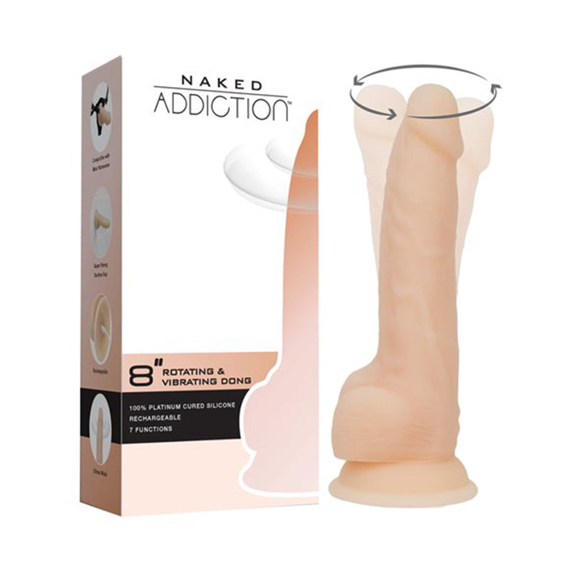 Naked Addiction 8 inches Rotating & Vibrating Dildo with Remote Beige