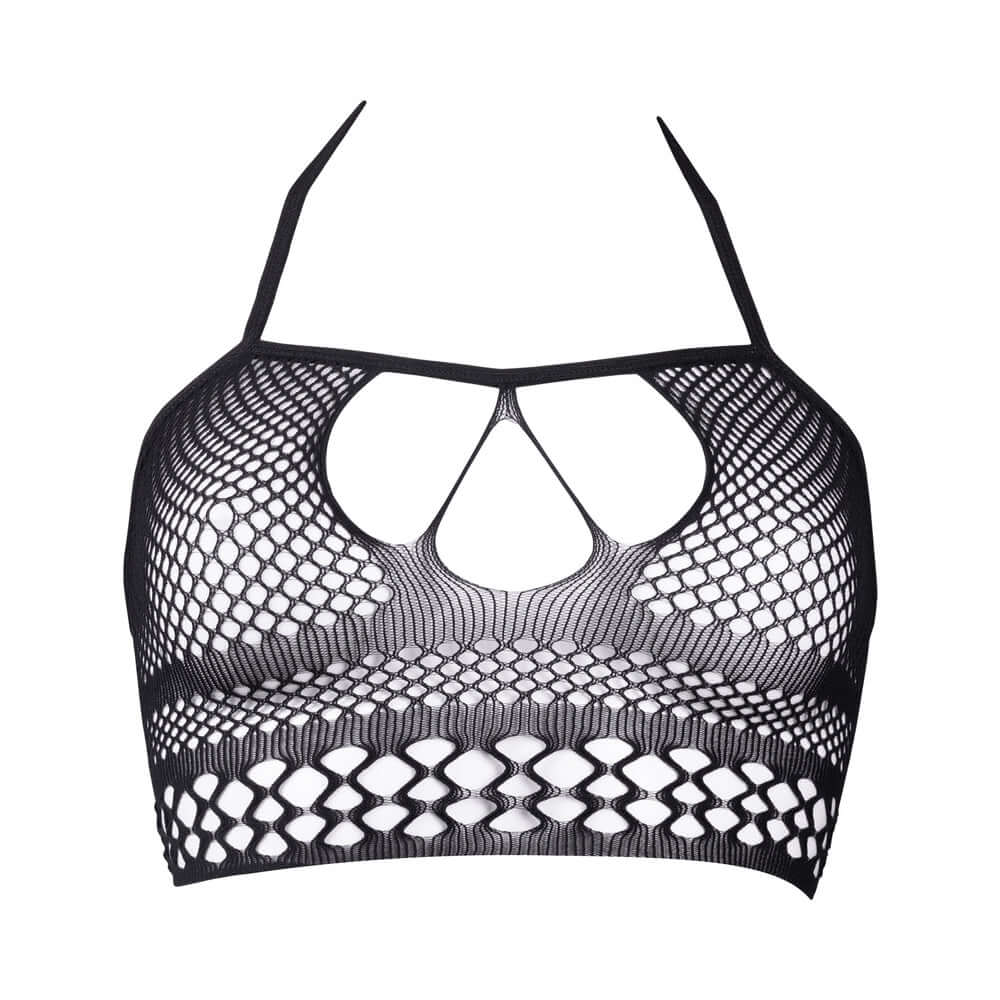 Shots Le Desir Bliss Strappy Fishnet Halter Top Black O/S
