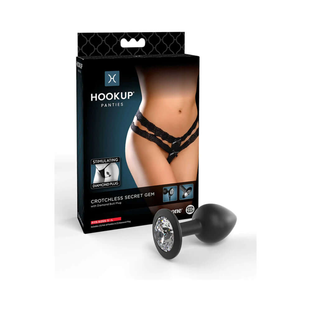 Hookup Panties Crotchless Secret Gem With Diamond Silicone Anal Plug Black S-L