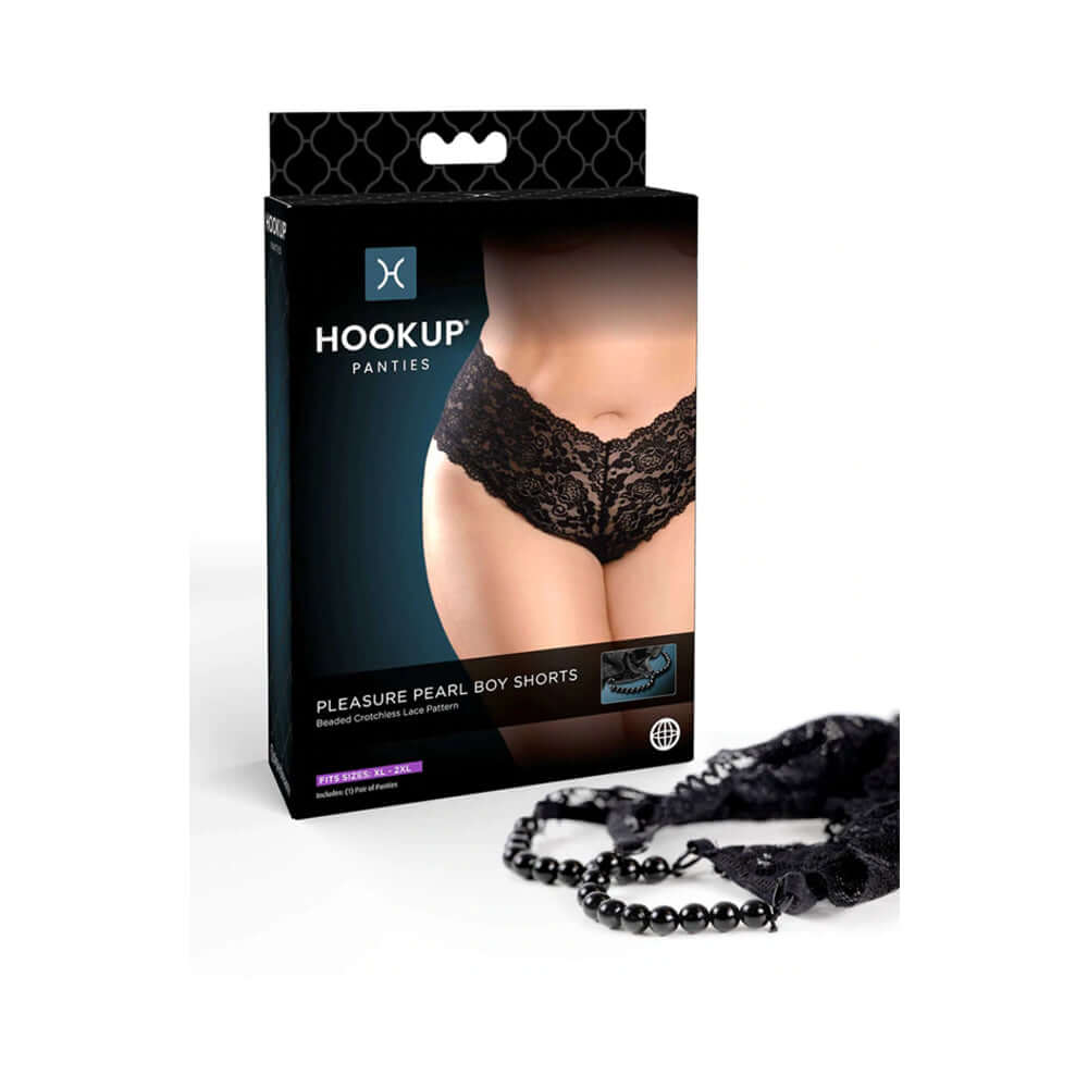 Hookup Panties Pleasure Pearl Boy Shorts Black XL-XXL