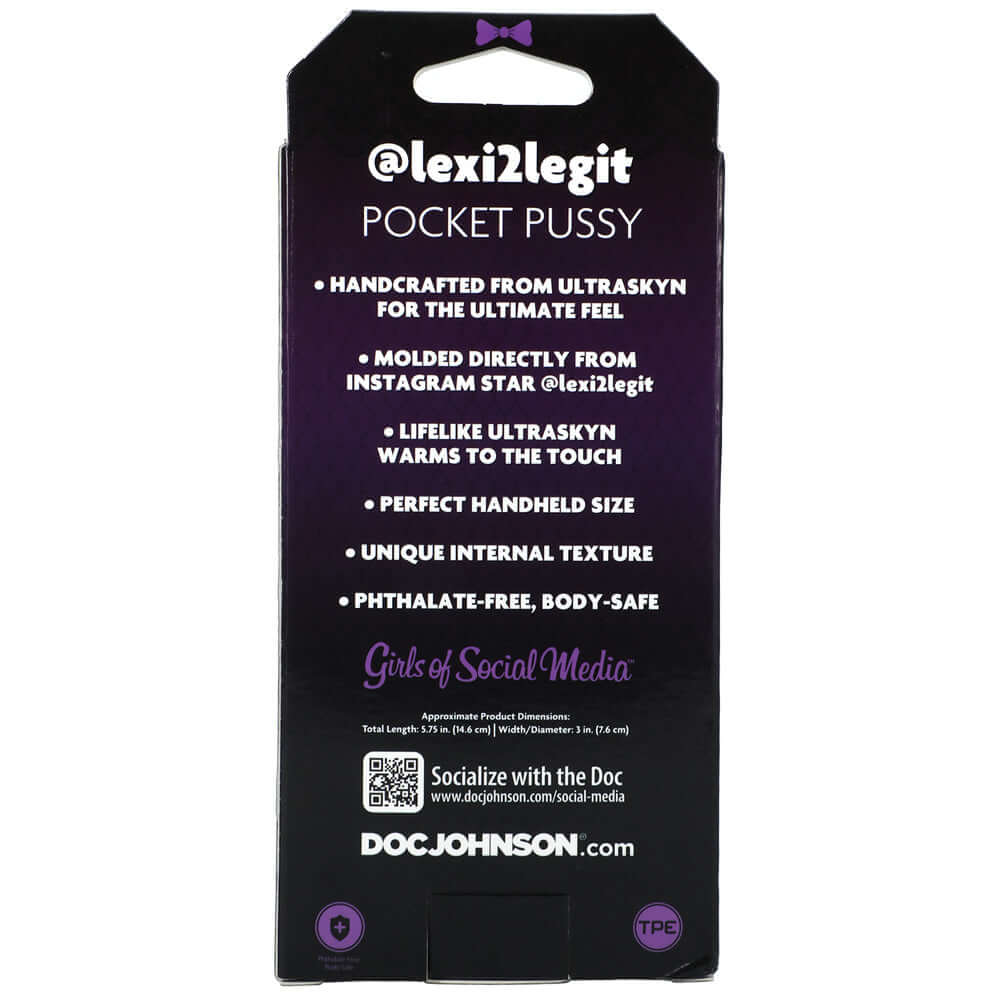 Signature Strokers lexi2legit Ultraskyn Pocket Pussy Caramel packaging showcasing features and materials.