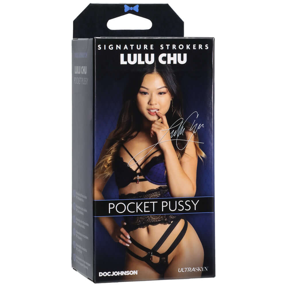 Signature Strokers Lulu Chu Porn Star Ultraskyn Pocket Pussy product packaging featuring Lulu Chu.
