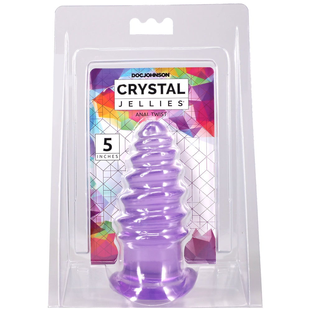 Crystal Jellies Anal Twist 5 Inch Purple in packaging, designed for comfortable anal stimulation.