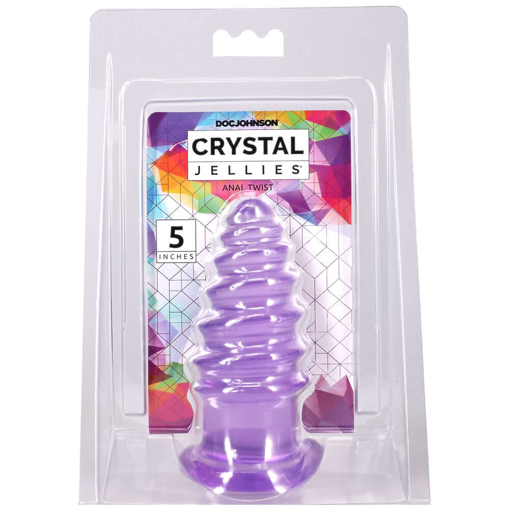 Crystal Jellies Anal Twist 5 Inch Purple in packaging, designed for comfortable anal stimulation.