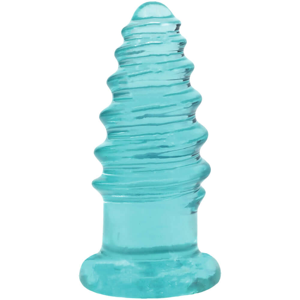 Crystal Jellies Anal Twist 5 Inch Teal, soft and flexible erotic tool designed for anal play with sculpted ridges.