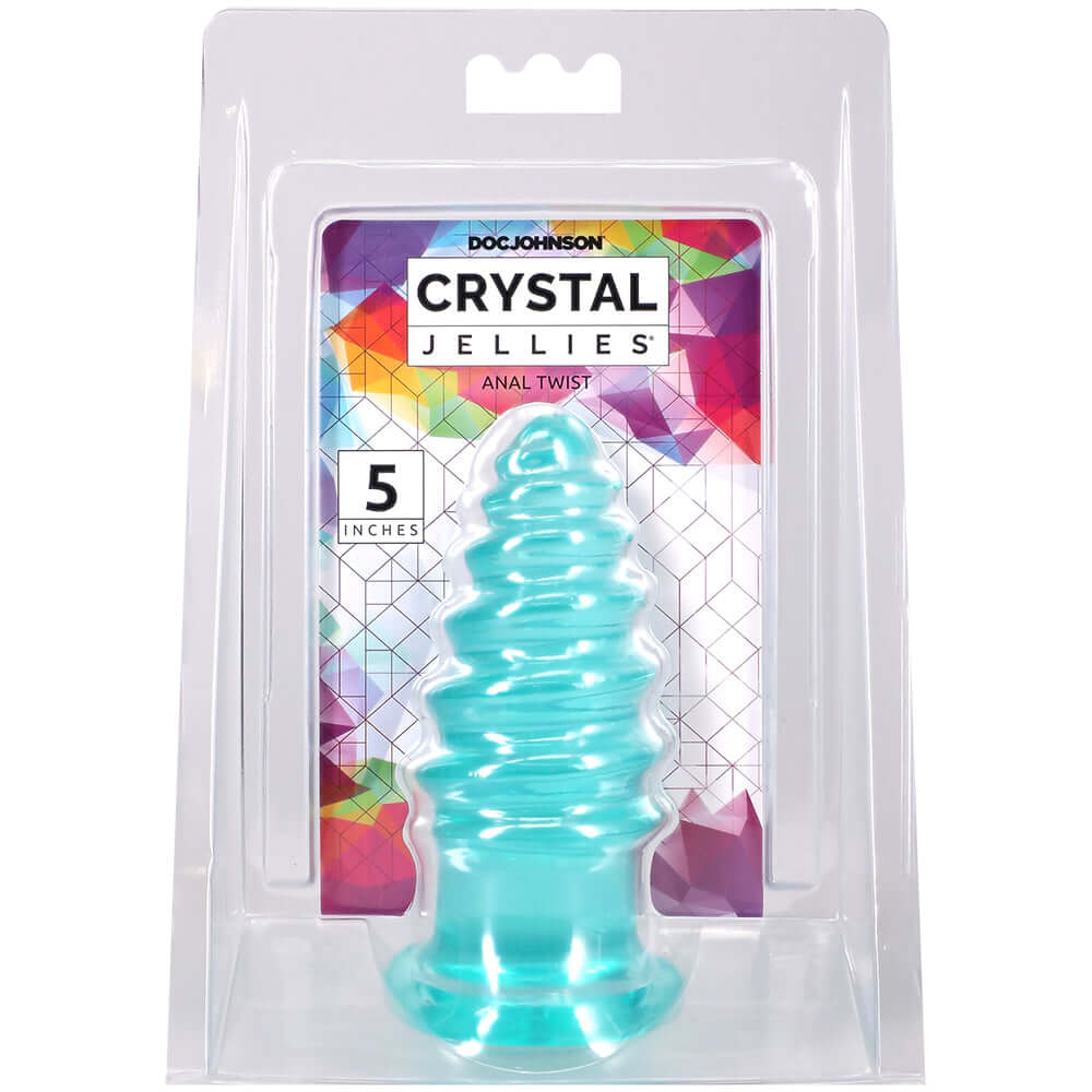 Crystal Jellies Anal Twist 5 Inch Teal packaging showcasing its textured design and soft material for anal play.