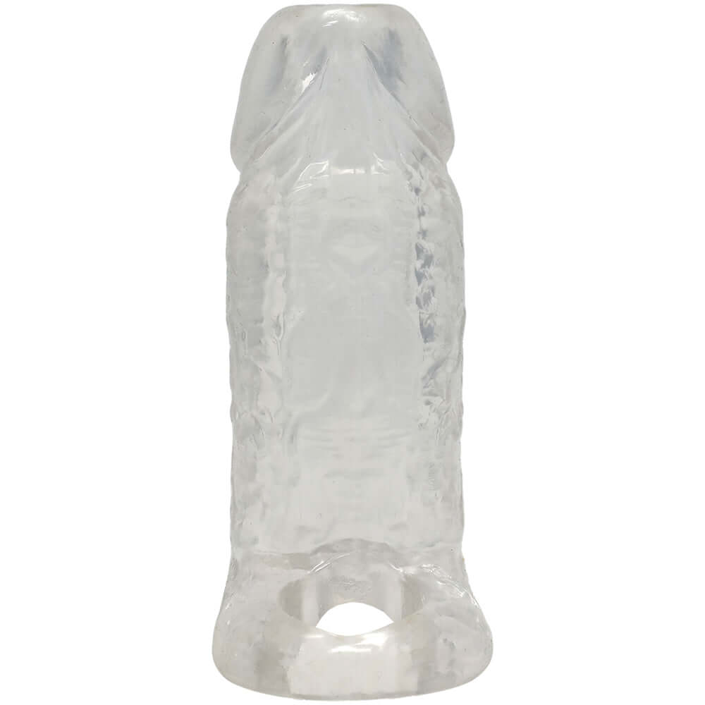 Titanmen Cock Sleeve With Ball Strap 4.5 Inch Clear enhances size and sensation with a built-in ball strap.