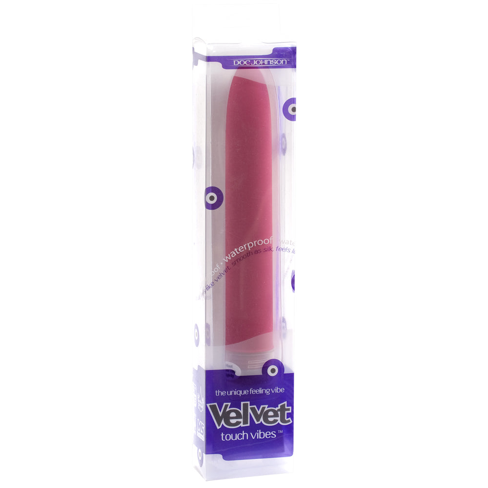 Doc Johnson Velvet Touch Vibe Dusty Rose in packaging showcasing its sleek design and color.